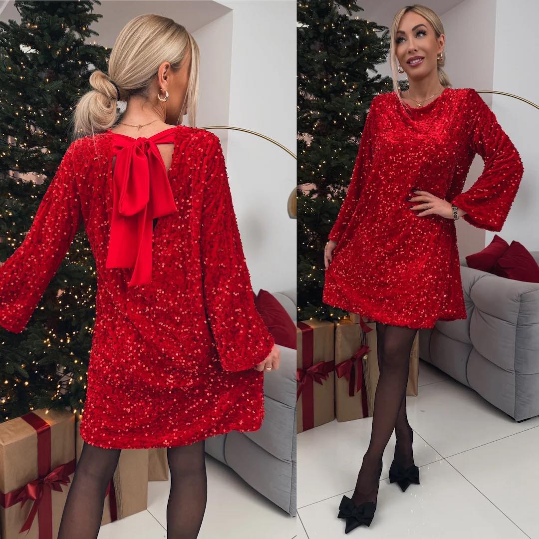 BIANCA | Sukienka z cekinami i kokardą