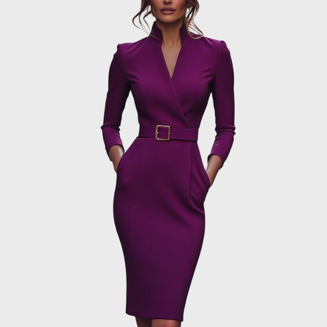 JADWIGA | Elegancka sukienka z paskiem i kołnierzykiem