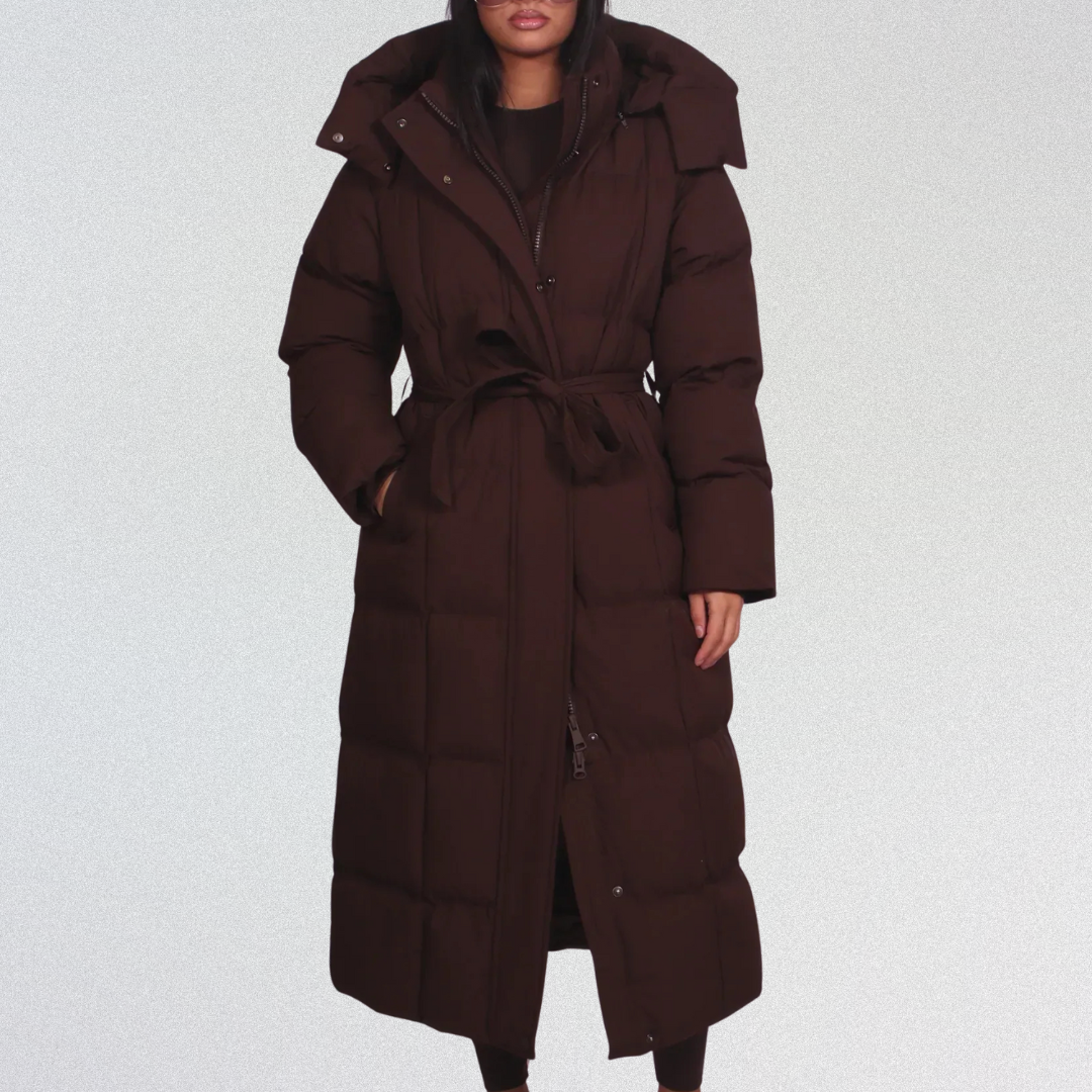 KARMEN | Długi Zasznurowany Płaszcz Puffer