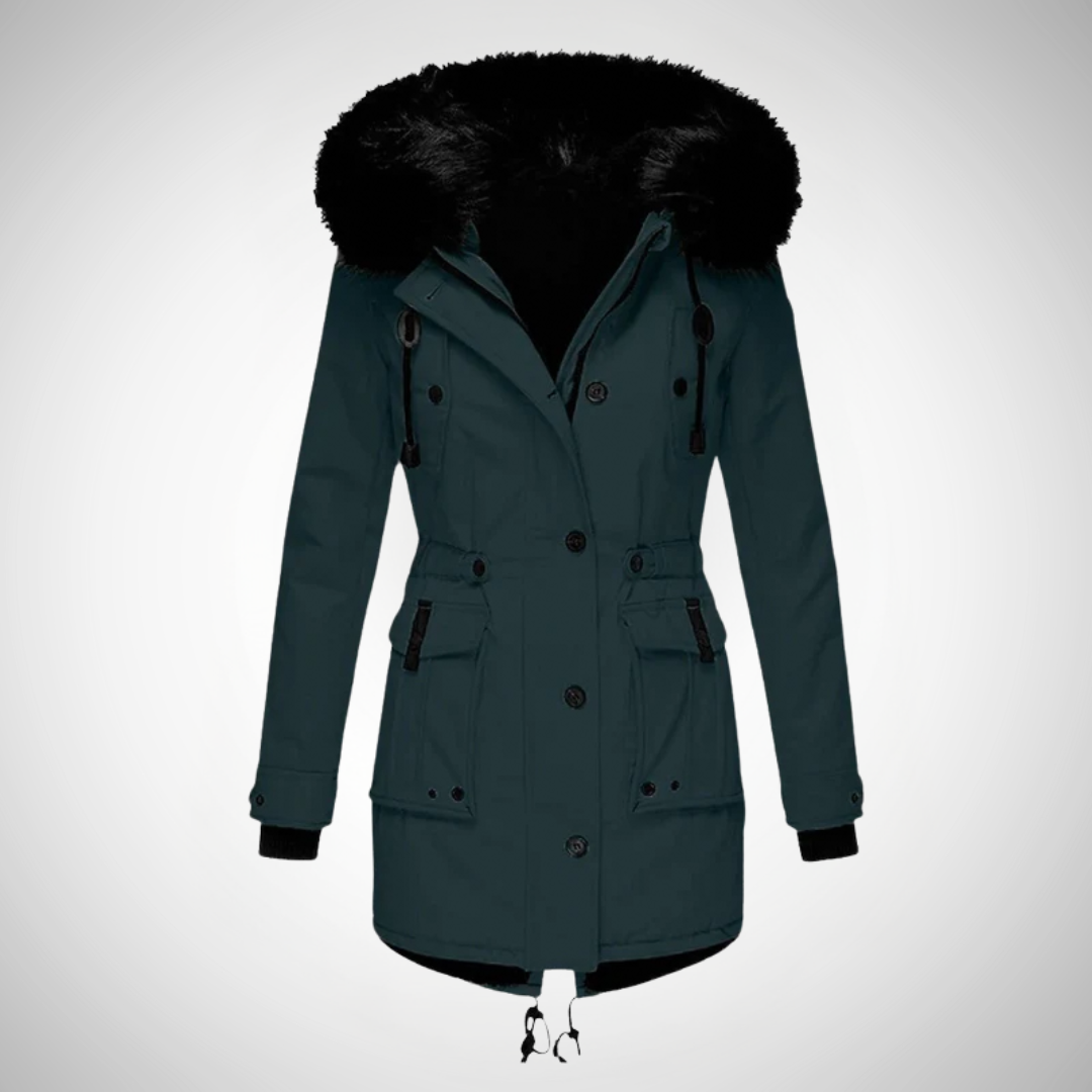 ALICJA | Damska Wodoodporna Ocieplana Kurtka Zimowa z Kapturem i Futrzanym Kołnierzem