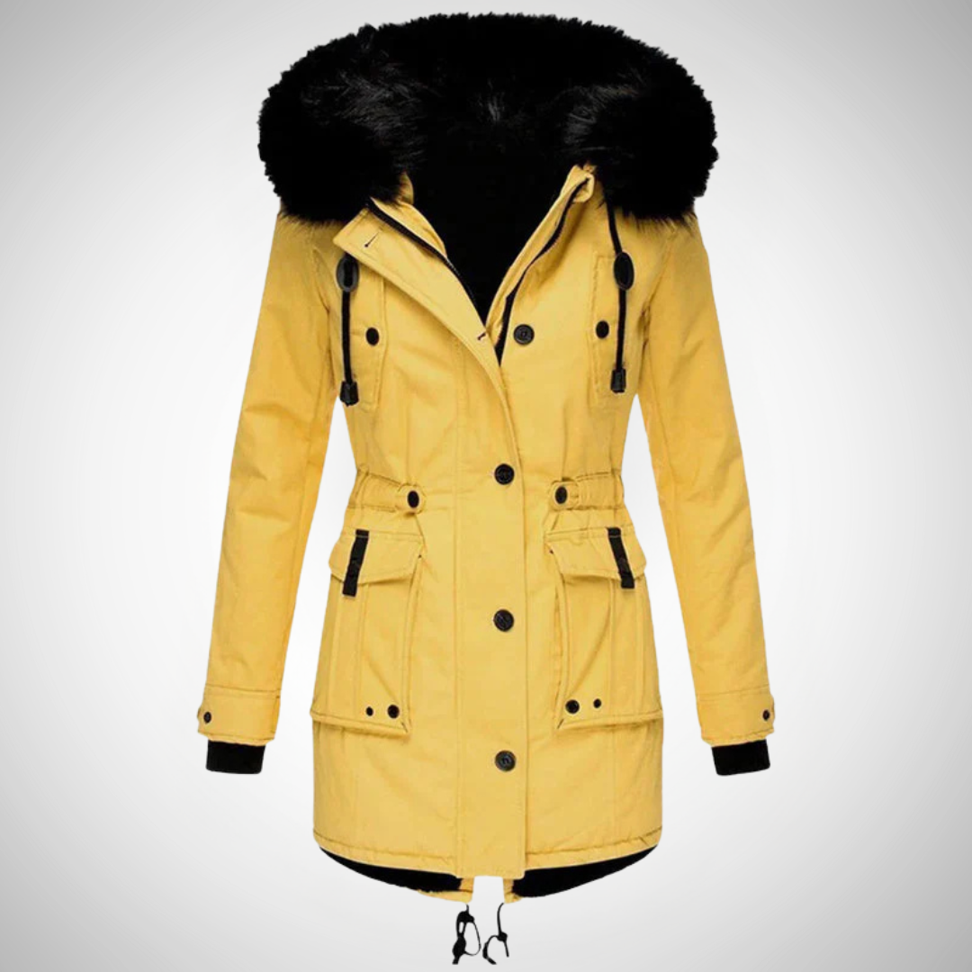 ALICJA | Damska Wodoodporna Ocieplana Kurtka Zimowa z Kapturem i Futrzanym Kołnierzem